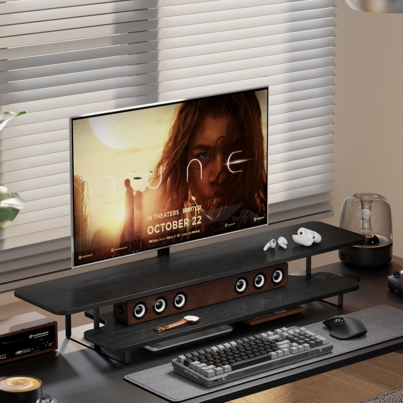 Desk Setup For Laptop And Monitor - Supporto per Monitor in Legno Massello