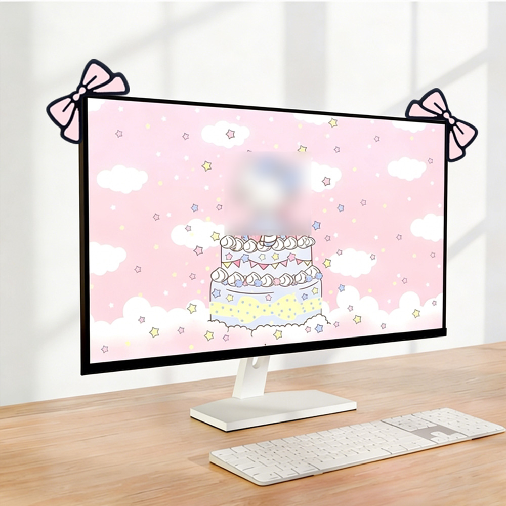 Desk Setup For Laptop And Monitor - Decorazione per Monitor con Fiocco Rosa,
